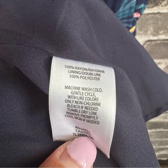 Leith Worn by Actress Laura Onnes Navy Blue Pink Floral Ruffled Wrap Midi Dress - Picture 9 of 11